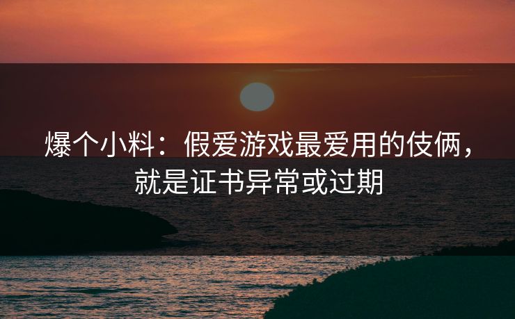 爆个小料：假爱游戏最爱用的伎俩，就是证书异常或过期